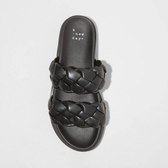 A New Day Size 7.5 Sage Black Braided Faux Leather Platform Slip On Sandals - Picture 1 of 5